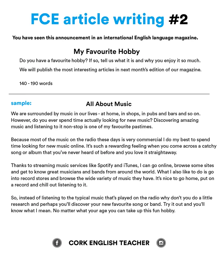 FCE Exam Writing Samples - my favourite hobby