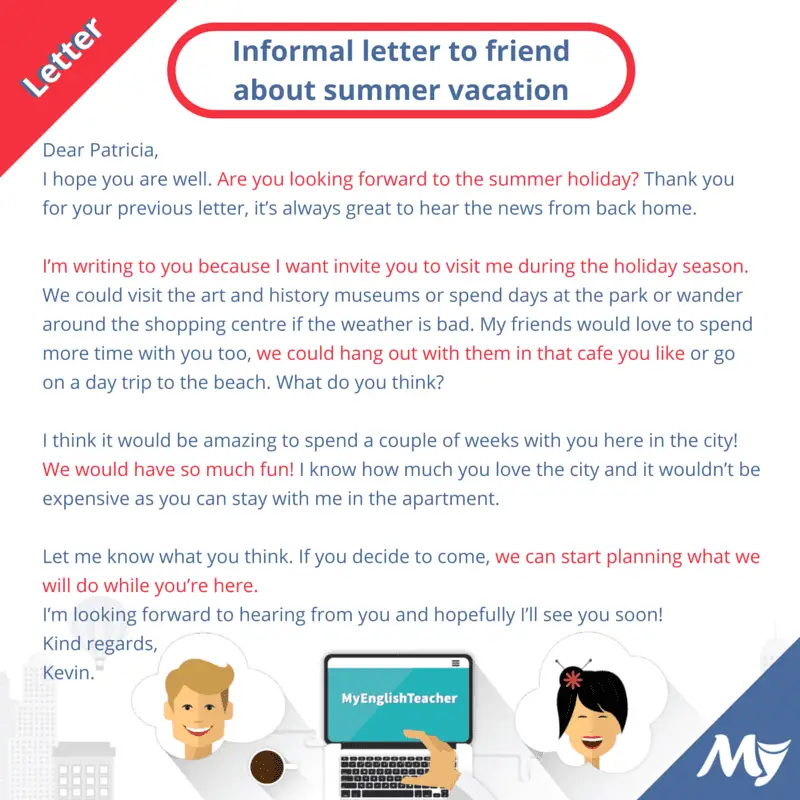 Informal Letter to a Friend Inviting for Summer Vacation in English